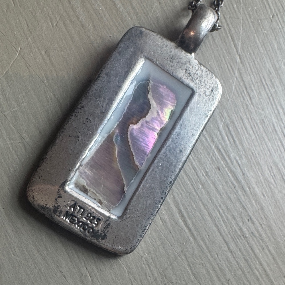 Abalone Shell Rectangular Pendant Necklace - Irid… - image 2
